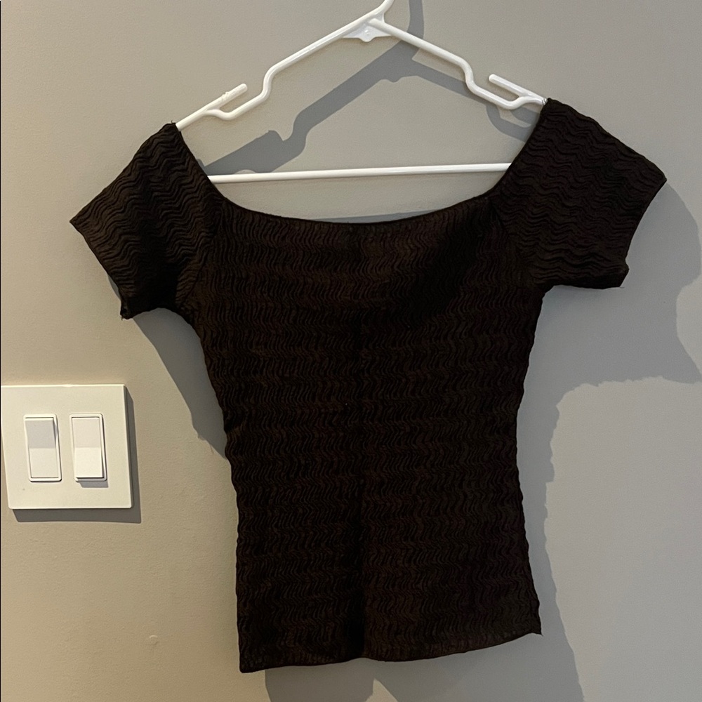 Zara Brown Off-Shoulder Textured Top